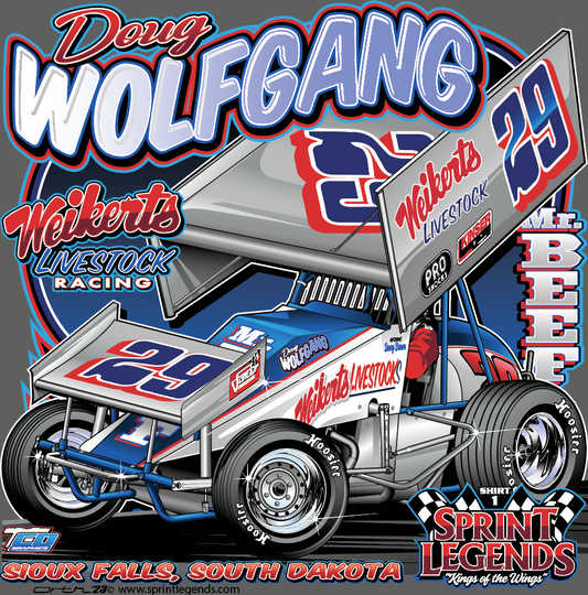 Doug Wolfgang #29 Weikerts Livestocks Racing Sprint Legends T-shirt