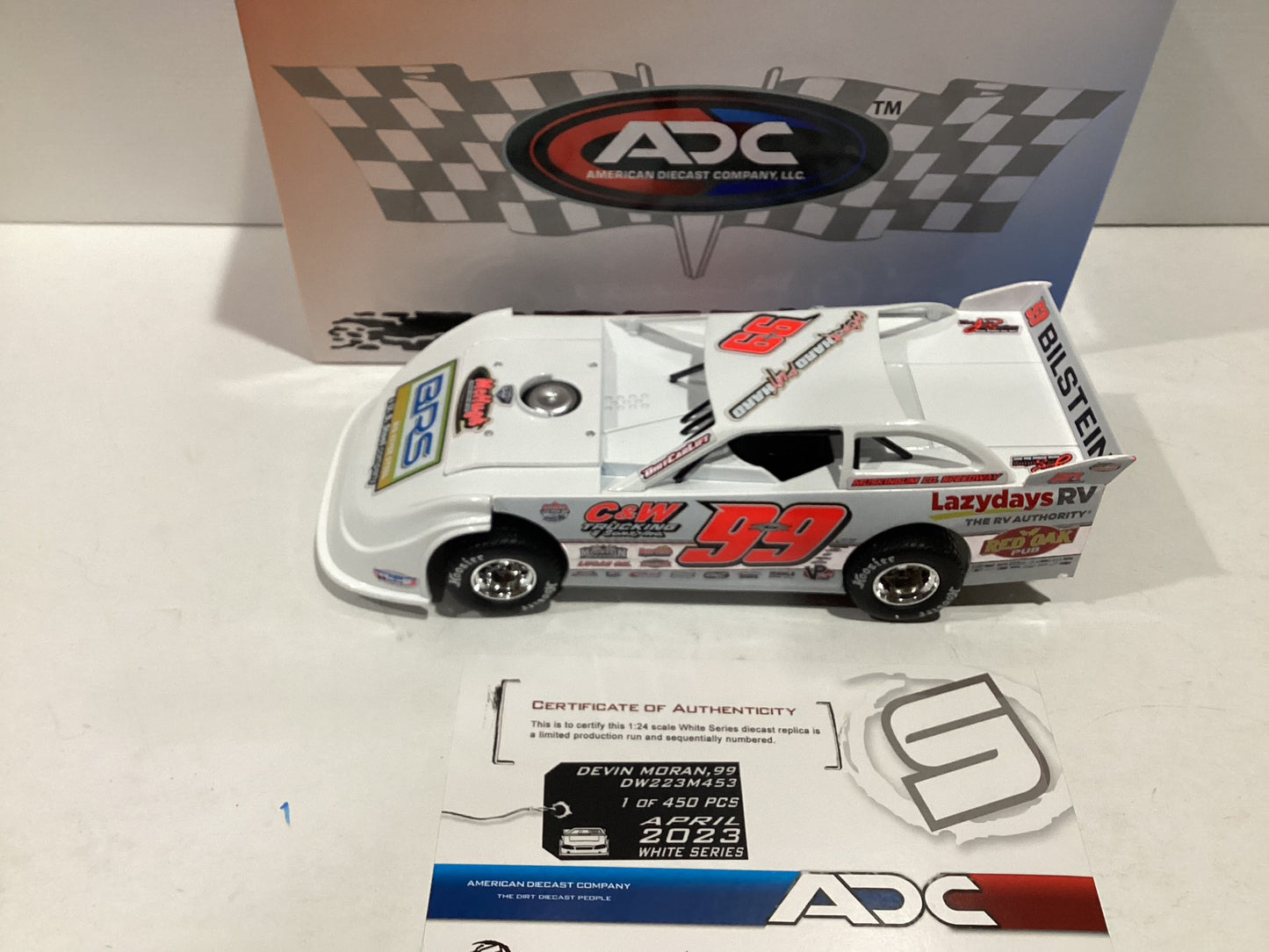 1/24 ADC 2023 #99 Devin Moran Lazy Days RV Dirt Late Model